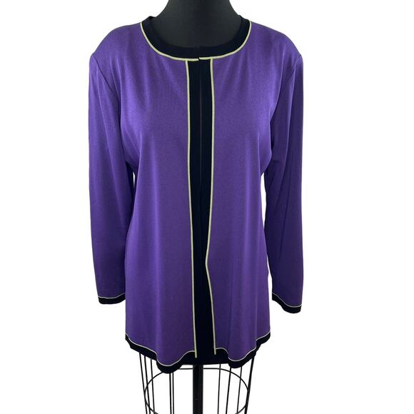 MISOOK Purple Black Open Cardigan Sweater Side Slit Round Neck M L ? - Picture 1 of 6